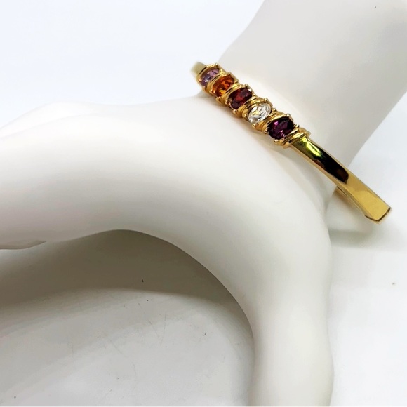 Hinged Oval Bangle w/Faceted Faux Colored Glass Stones - Picture 7 of 7